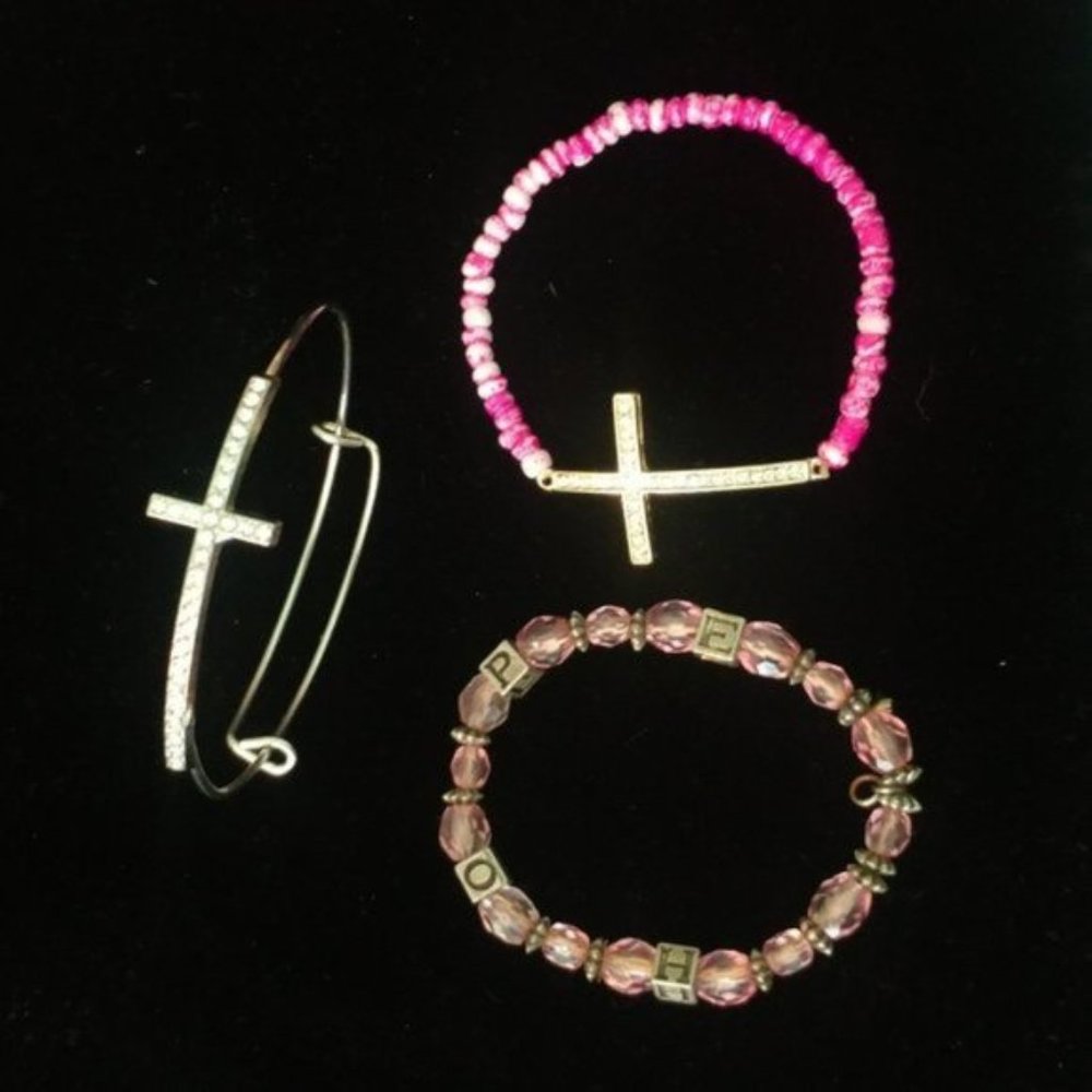 3 RHINESTONE BEAD CROSS & HOPE BRACELETS